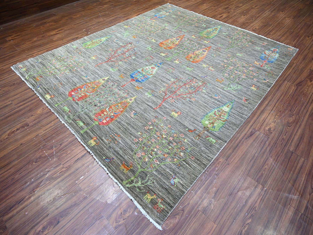 7'11" x 9'5" New Hand Knotted Grey Wool Rectangle Oriental Rug - MOA10274644