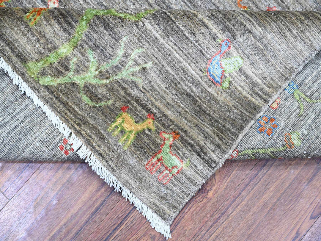 7'11" x 9'5" New Hand Knotted Grey Wool Rectangle Oriental Rug - MOA10274644