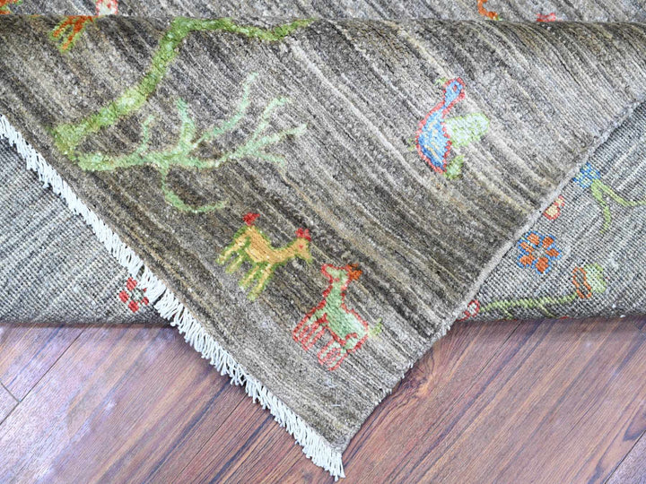 7'11" x 9'5" New Hand Knotted Grey Wool Rectangle Oriental Rug - MOA10274644