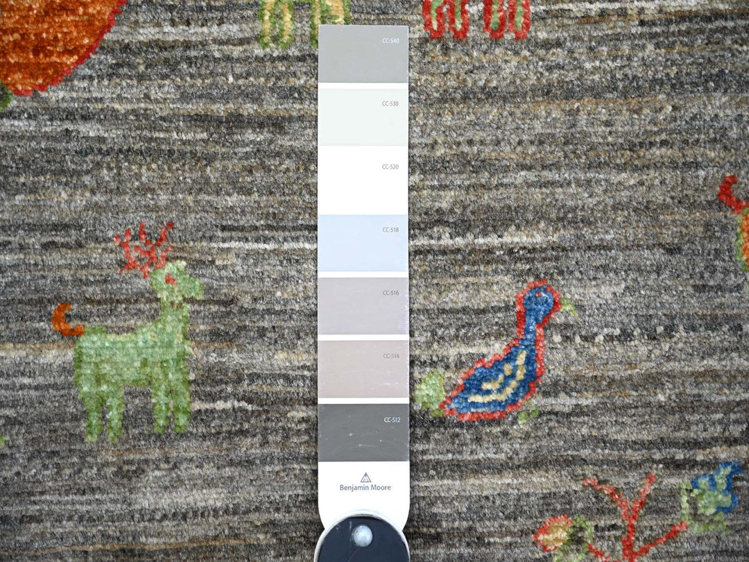 7'11" x 9'5" New Hand Knotted Grey Wool Rectangle Oriental Rug - MOA10274644