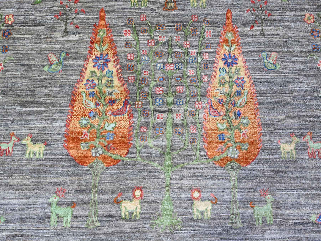 7'11" x 9'5" New Hand Knotted Grey Wool Rectangle Oriental Rug - MOA10274644