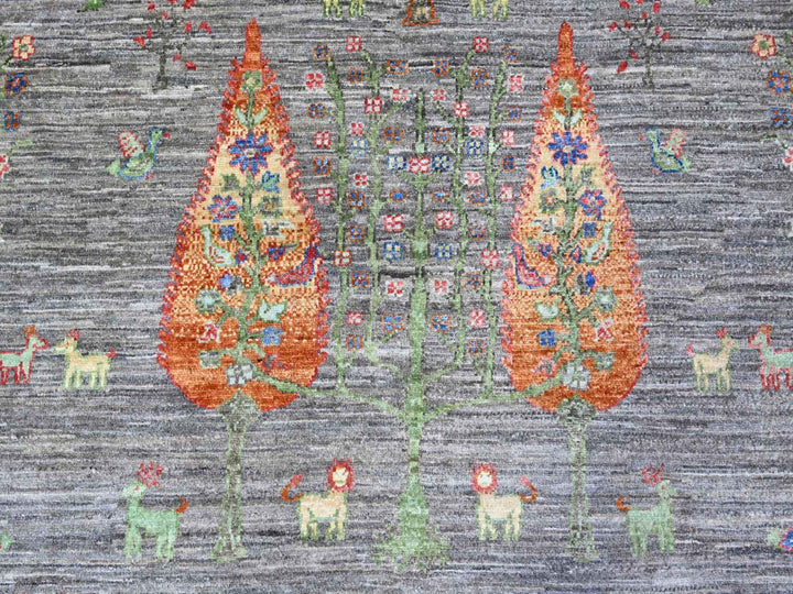 7'11" x 9'5" New Hand Knotted Grey Wool Rectangle Oriental Rug - MOA10274644