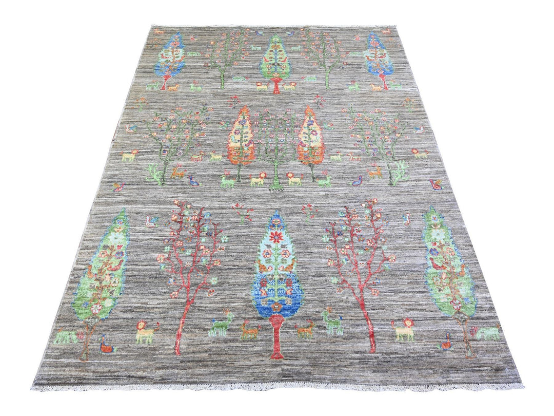 5'0" x 6'8" New Hand Knotted Grey Wool Rectangle Oriental Rug - MOA10274646