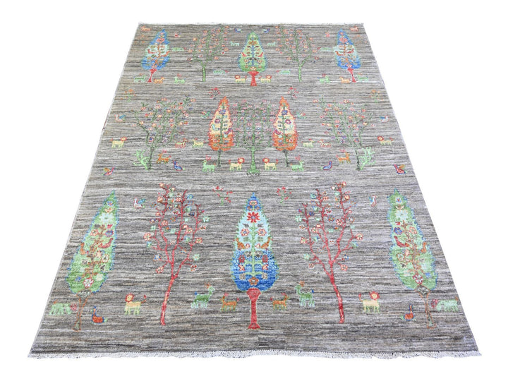 5'0" x 6'8" New Hand Knotted Grey Wool Rectangle Oriental Rug - MOA10274646
