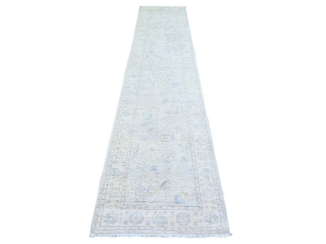 2'6" x 12'2" New Hand Knotted Grey Wool Runner Oriental Rug - MOA10274647