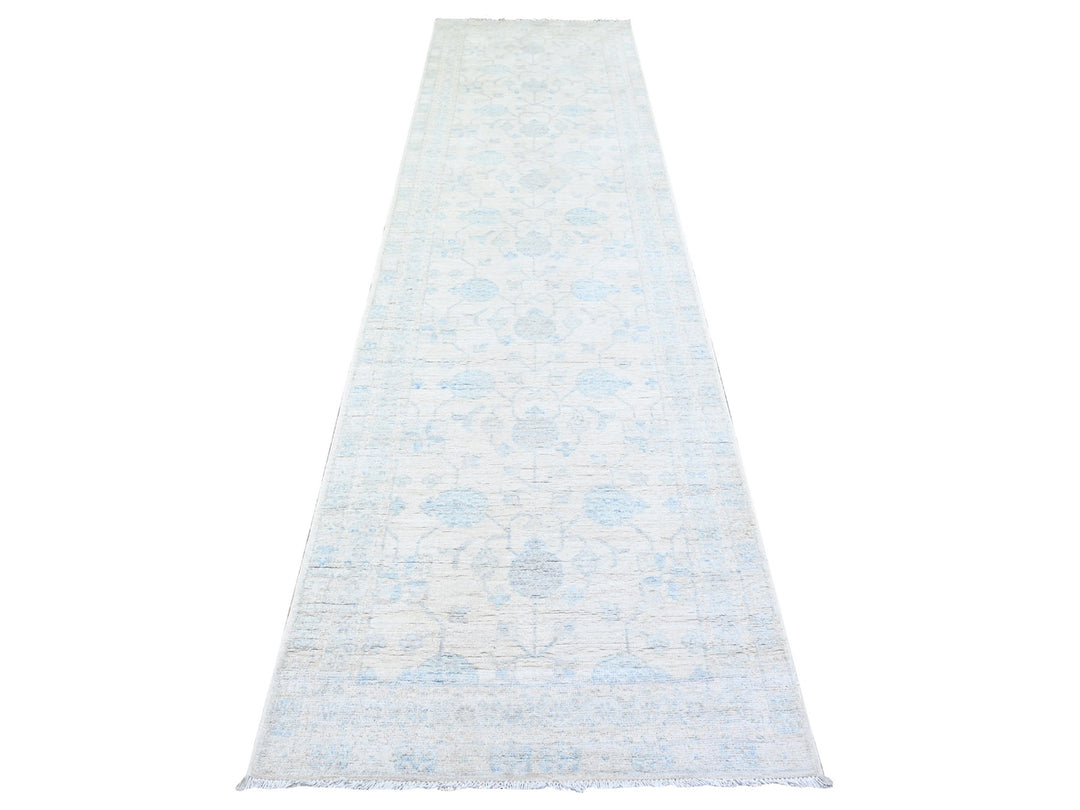 3'1" x 11'7" New Hand Knotted Ivory Wool Runner Oriental Rug - MOA10274649