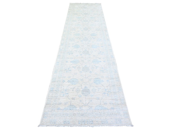 3'1" x 11'7" New Hand Knotted Ivory Wool Runner Oriental Rug - MOA10274649