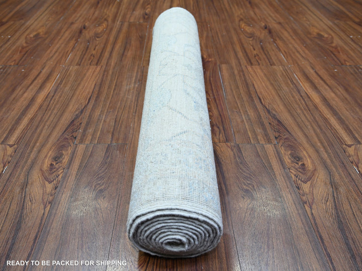3'1" x 11'7" New Hand Knotted Ivory Wool Runner Oriental Rug - MOA10274649