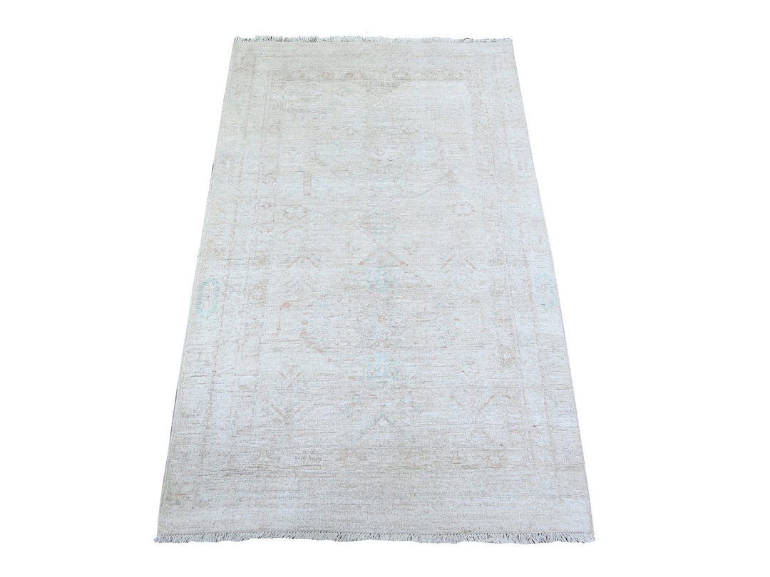 3'1" x 5'0" New Hand Knotted Ivory Wool Rectangle Oriental Rug - MOA10274650