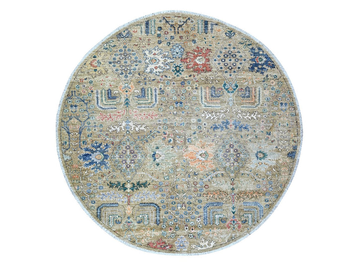 6'1" x 6'2" New Hand Knotted Grey Wool Round Oriental Rug - MOA10274653
