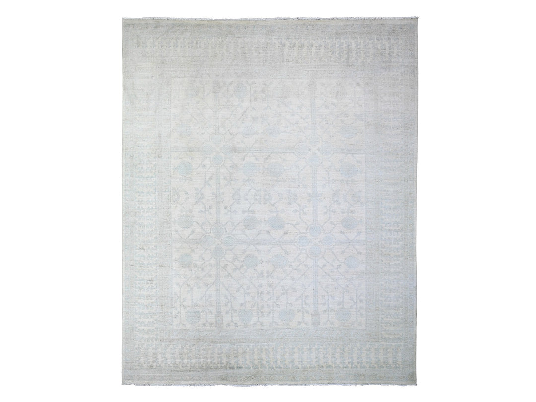 7'10" x 9'5" New Hand Knotted Ivory Wool Rectangle Oriental Rug - MOA10274667