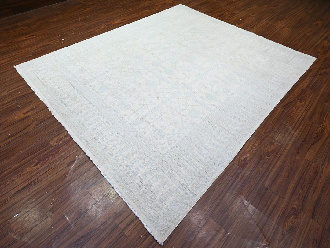 7'10" x 9'5" New Hand Knotted Ivory Wool Rectangle Oriental Rug - MOA10274667