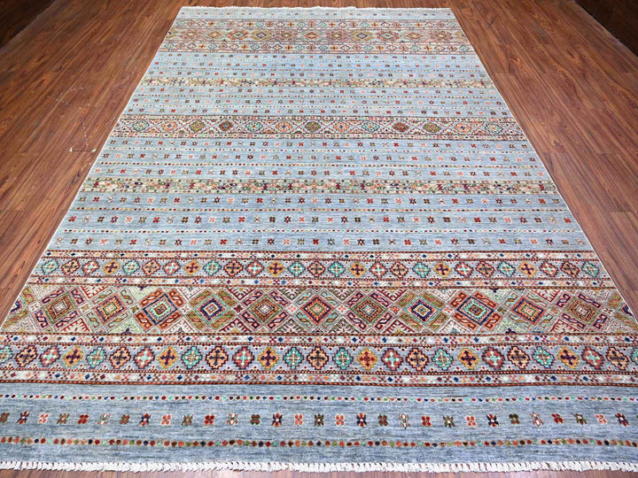 8'2" x 11'10" New Hand Knotted Grey Wool Rectangle Oriental Rug - MOA10274676