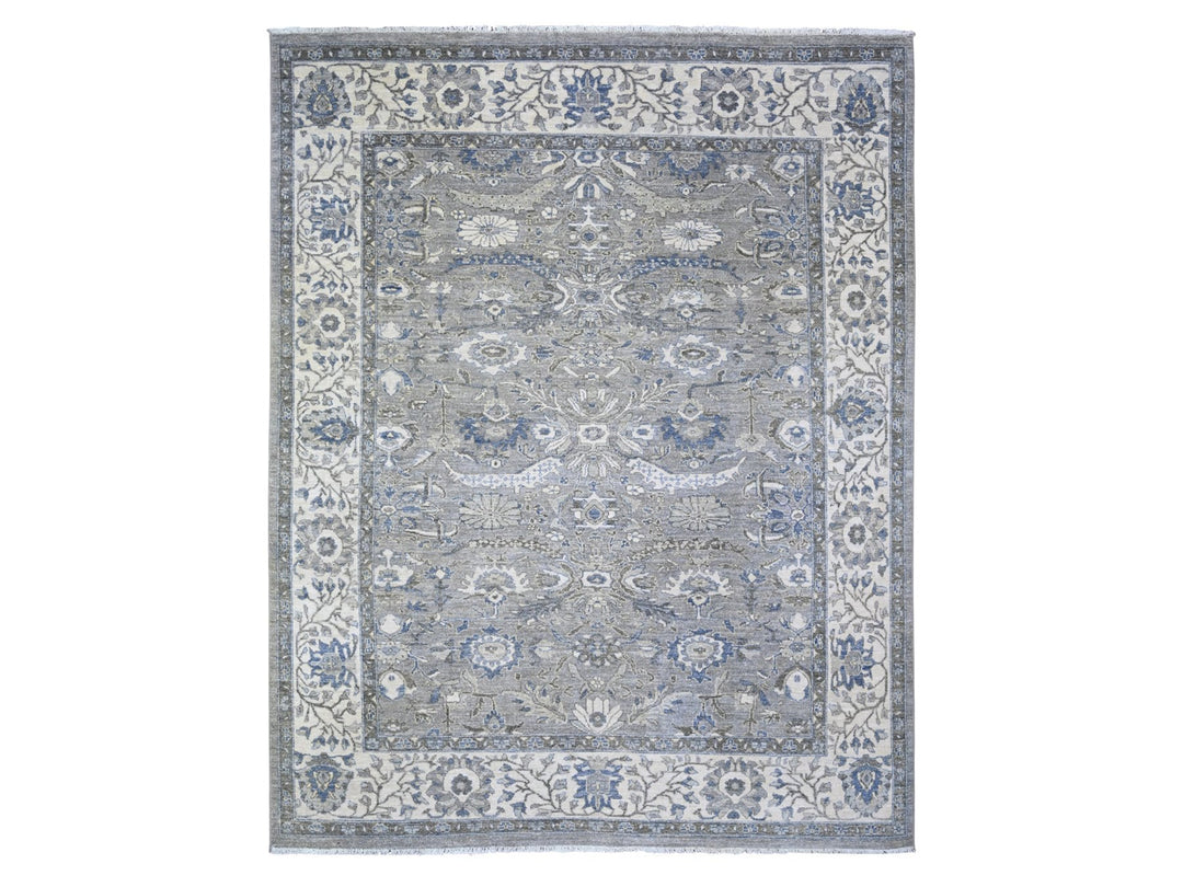 7'10" x 9'9" New Hand Knotted Grey Wool Rectangle Oriental Rug - MOA10274679