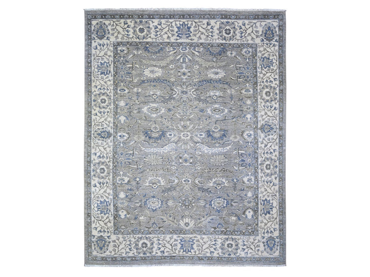7'10" x 9'9" New Hand Knotted Grey Wool Rectangle Oriental Rug - MOA10274679