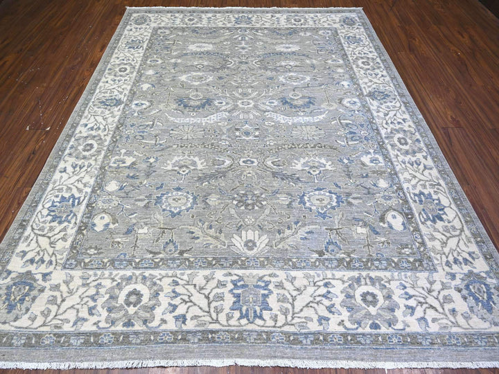 7'10" x 9'9" New Hand Knotted Grey Wool Rectangle Oriental Rug - MOA10274679