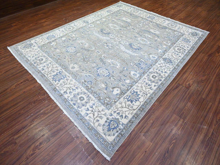7'10" x 9'9" New Hand Knotted Grey Wool Rectangle Oriental Rug - MOA10274679
