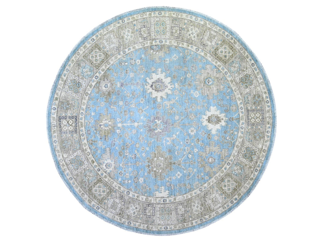 7'10" x 8'0" New Hand Knotted Blue Wool Round Oriental Rug - MOA10274681
