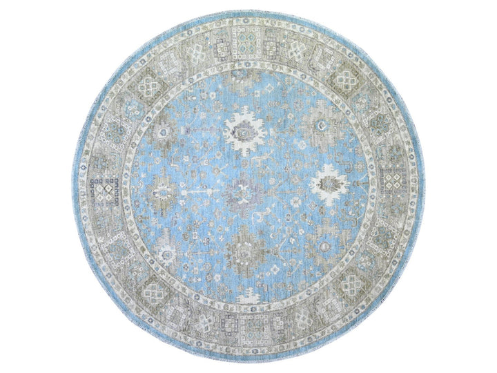 7'10" x 8'0" New Hand Knotted Blue Wool Round Oriental Rug - MOA10274681