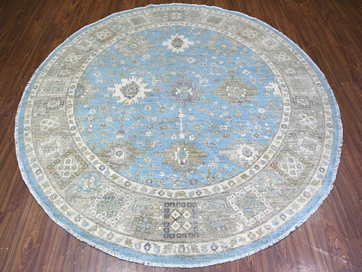7'10" x 8'0" New Hand Knotted Blue Wool Round Oriental Rug - MOA10274681