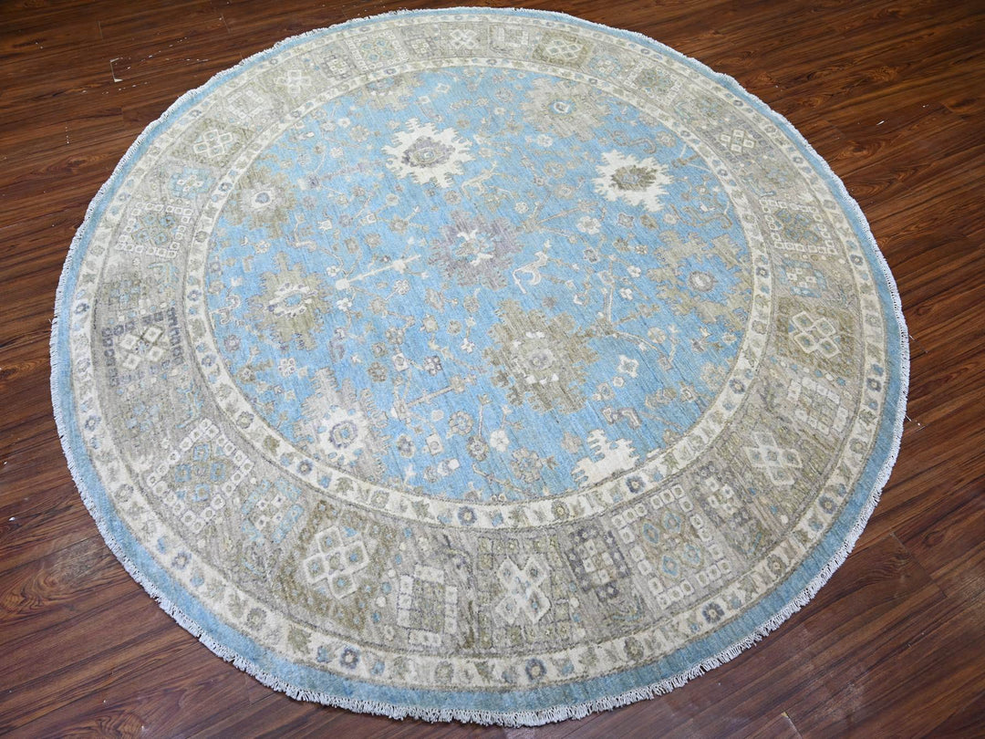 7'10" x 8'0" New Hand Knotted Blue Wool Round Oriental Rug - MOA10274681