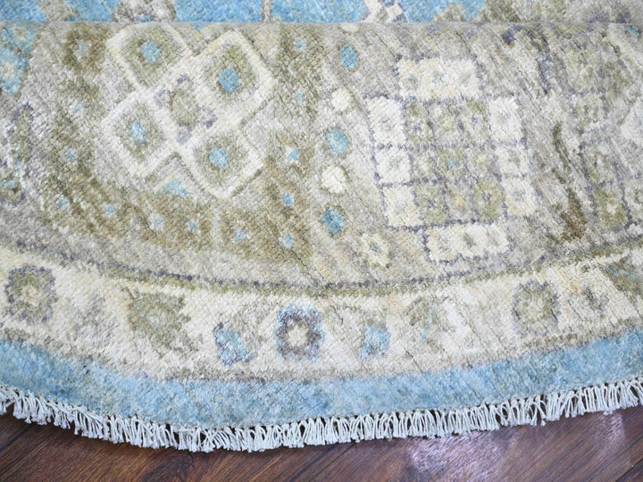 7'10" x 8'0" New Hand Knotted Blue Wool Round Oriental Rug - MOA10274681