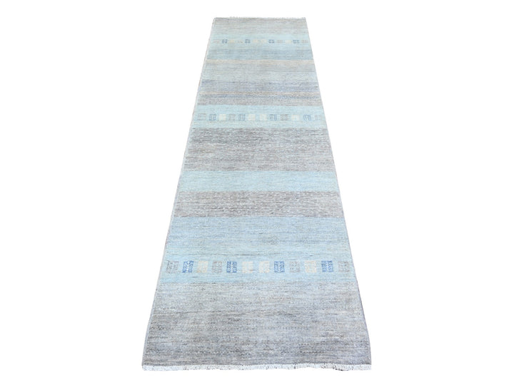 2'8" x 9'5" New Hand Knotted Grey Wool Runner Oriental Rug - MOA10274688