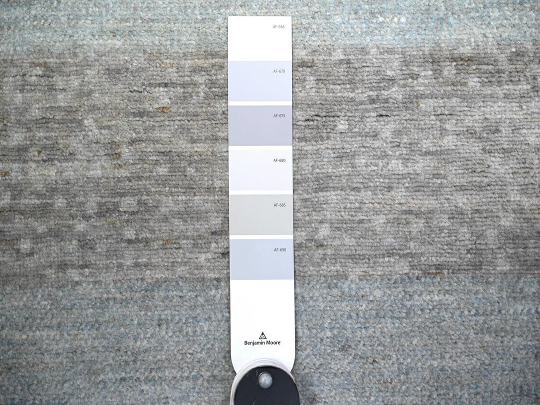 2'8" x 9'5" New Hand Knotted Grey Wool Runner Oriental Rug - MOA10274688