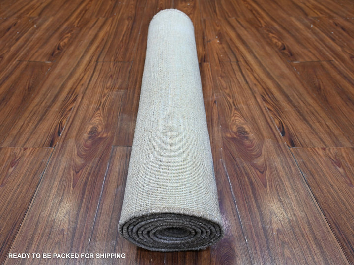 2'8" x 9'5" New Hand Knotted Grey Wool Runner Oriental Rug - MOA10274688