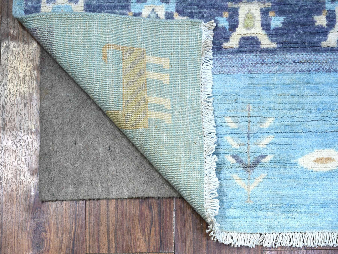 2'8" x 10'11" New Hand Knotted Blue Wool Runner Oriental Rug - MOA10274690