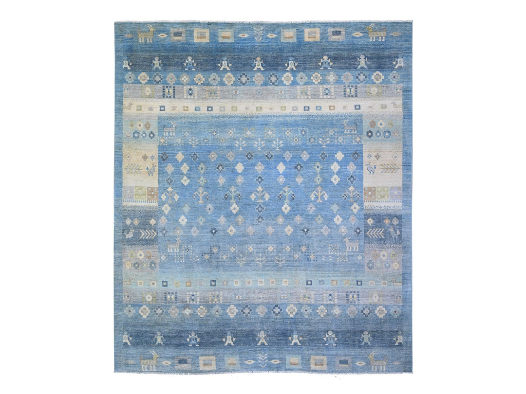 8'2" x 9'7" New Hand Knotted Blue Wool Rectangle Oriental Rug - MOA10274691