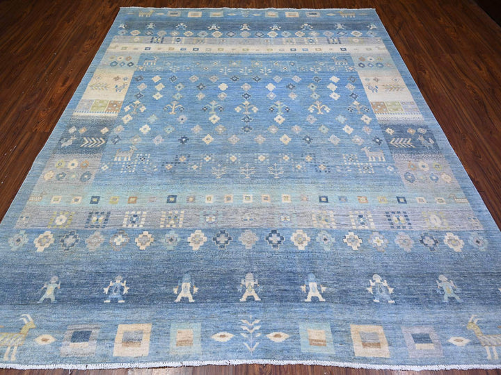 8'2" x 9'7" New Hand Knotted Blue Wool Rectangle Oriental Rug - MOA10274691