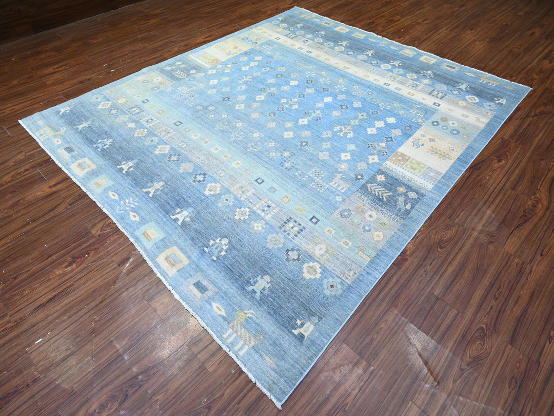 8'2" x 9'7" New Hand Knotted Blue Wool Rectangle Oriental Rug - MOA10274691