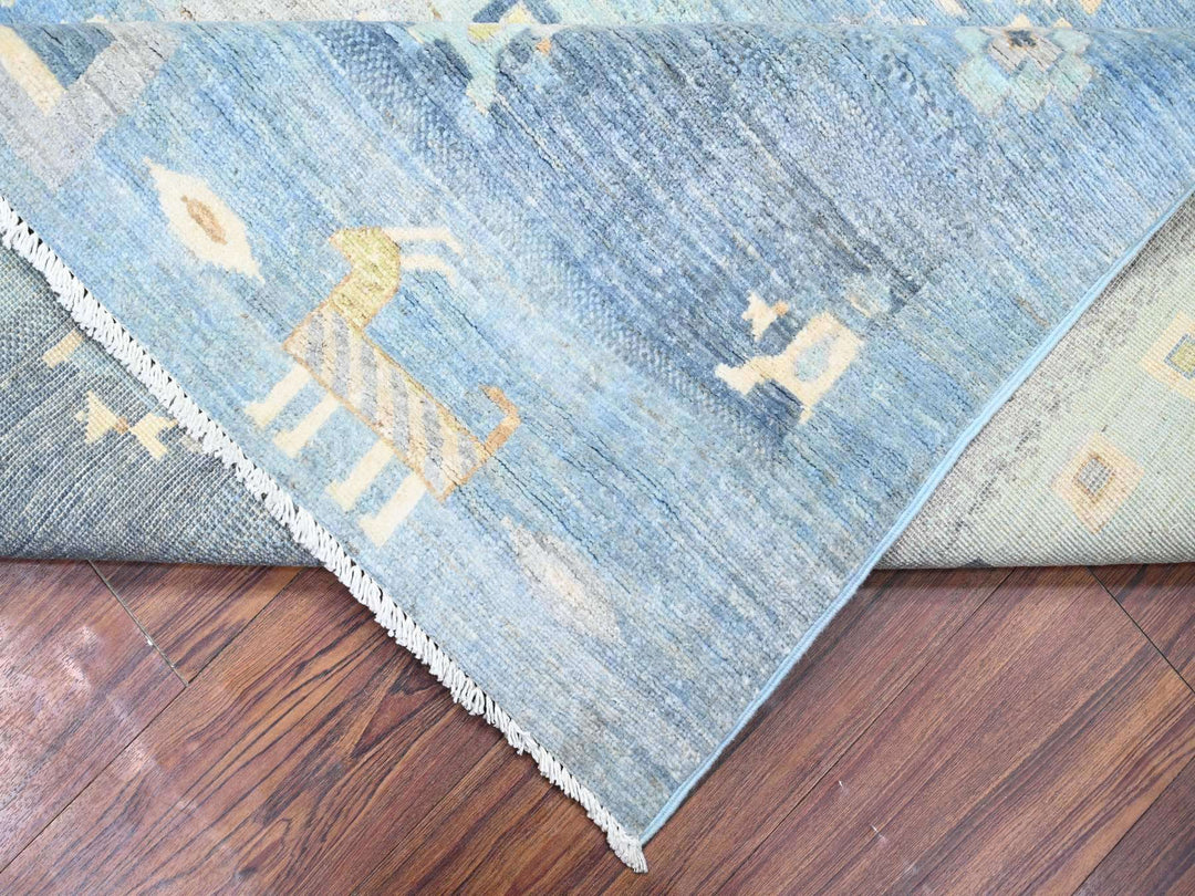 8'2" x 9'7" New Hand Knotted Blue Wool Rectangle Oriental Rug - MOA10274691
