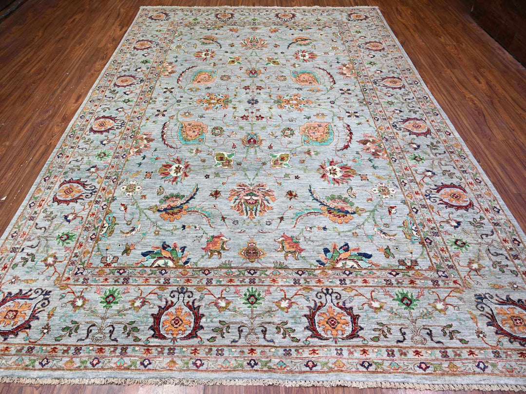 8'9" x 11'10" New Hand Knotted Grey Wool Rectangle Oriental Rug - MOA10274694
