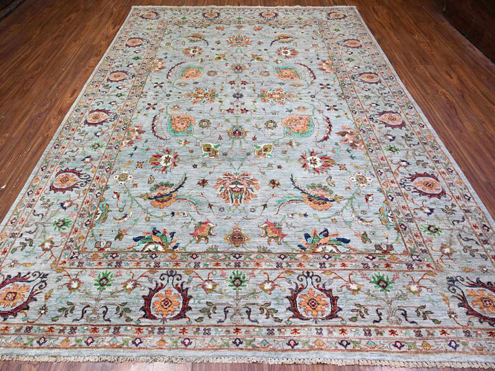 8'9" x 11'10" New Hand Knotted Grey Wool Rectangle Oriental Rug - MOA10274694