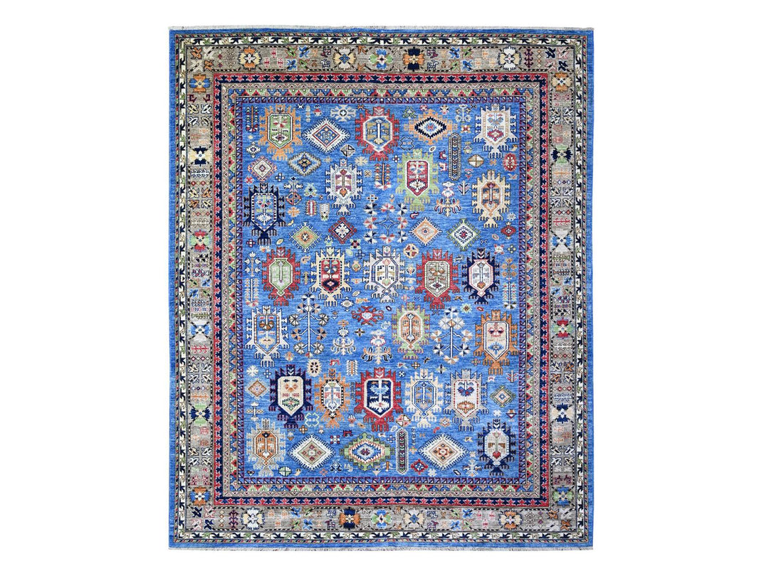 8'4" x 9'9" New Hand Knotted Blue Wool Rectangle Oriental Rug - MOA10274696