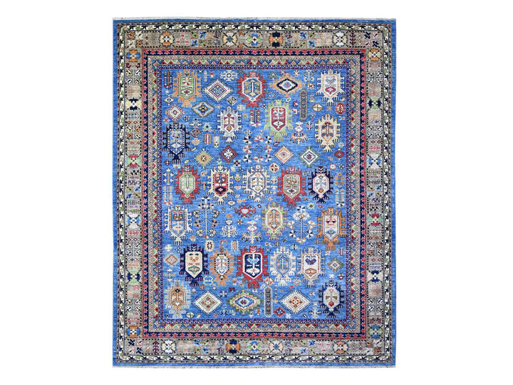 8'4" x 9'9" New Hand Knotted Blue Wool Rectangle Oriental Rug - MOA10274696