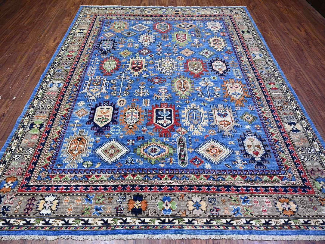 8'4" x 9'9" New Hand Knotted Blue Wool Rectangle Oriental Rug - MOA10274696