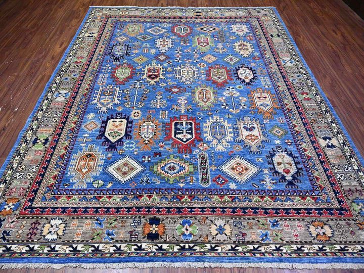 8'4" x 9'9" New Hand Knotted Blue Wool Rectangle Oriental Rug - MOA10274696