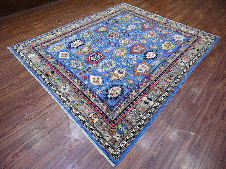 8'4" x 9'9" New Hand Knotted Blue Wool Rectangle Oriental Rug - MOA10274696