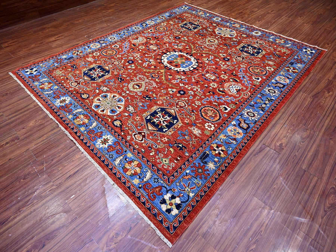 8'2" x 10'1" New Hand Knotted Red Wool Rectangle Oriental Rug - MOA10274698