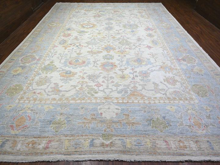 12'2" x 15'11" New Hand Knotted Ivory Wool Rectangle Oriental Rug - MOA10274700