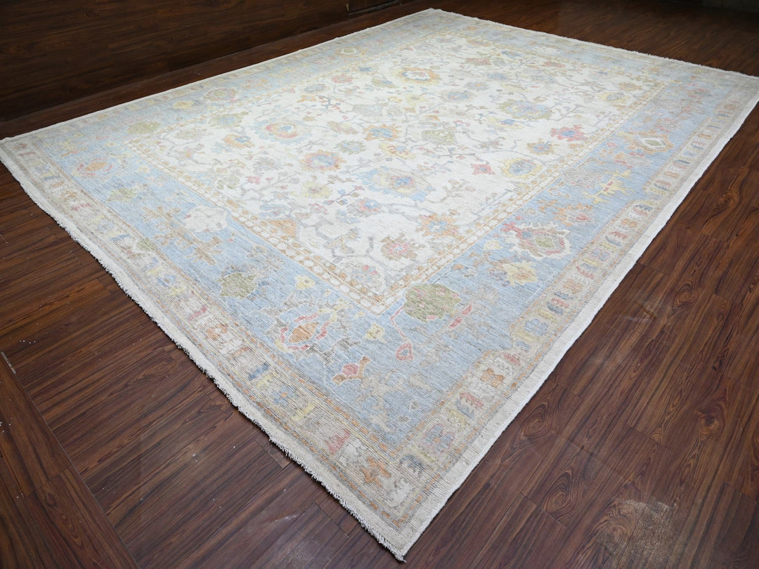 12'2" x 15'11" New Hand Knotted Ivory Wool Rectangle Oriental Rug - MOA10274700