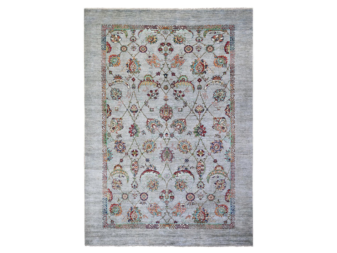 8'9" x 12'1" New Hand Knotted Grey Wool Rectangle Oriental Rug - MOA10274704