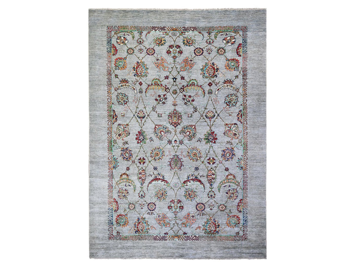 8'9" x 12'1" New Hand Knotted Grey Wool Rectangle Oriental Rug - MOA10274704