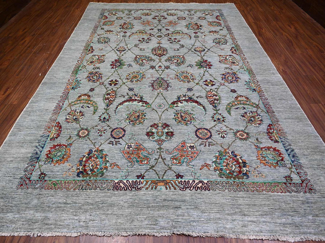 8'9" x 12'1" New Hand Knotted Grey Wool Rectangle Oriental Rug - MOA10274704