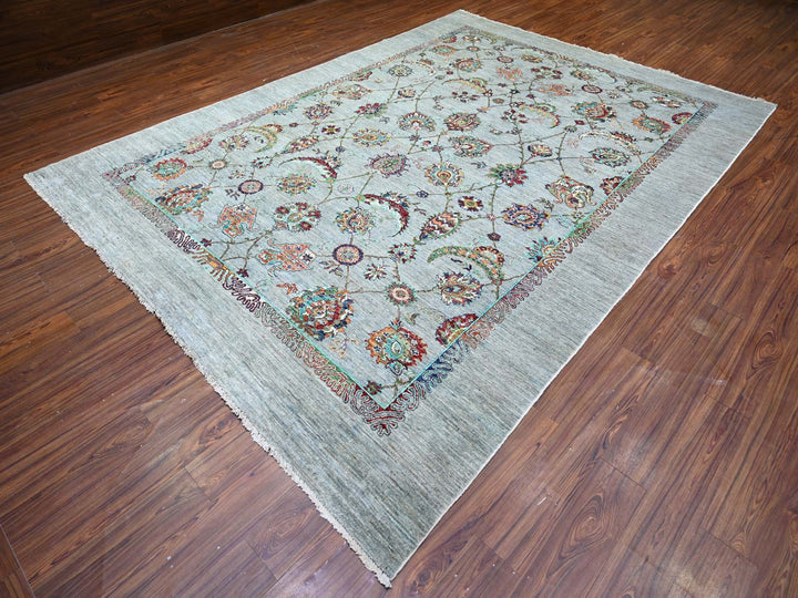 8'9" x 12'1" New Hand Knotted Grey Wool Rectangle Oriental Rug - MOA10274704