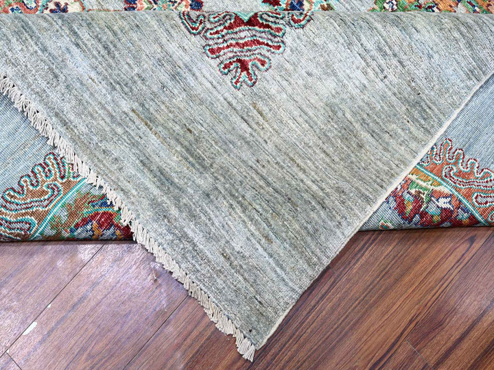 8'9" x 12'1" New Hand Knotted Grey Wool Rectangle Oriental Rug - MOA10274704