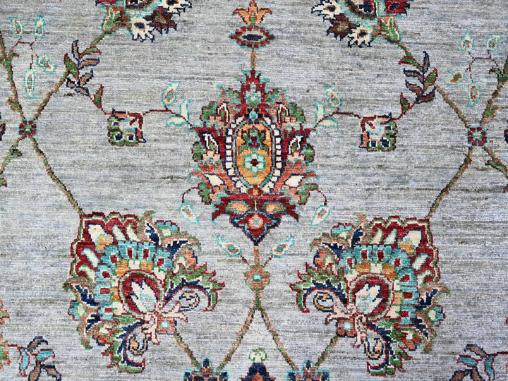 8'9" x 12'1" New Hand Knotted Grey Wool Rectangle Oriental Rug - MOA10274704